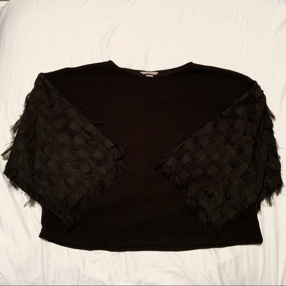 H&M Feather Sleeved Black Blouse